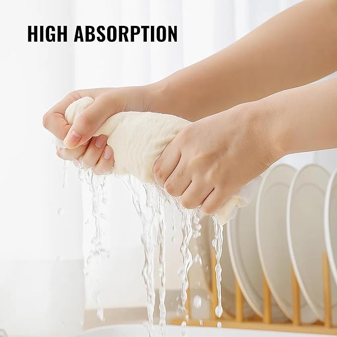 Dish Cloths Cotton| Kitchen Wash Cloth | Shop Towels Absorbent and Lint Free Flour Sack| Dishcloths for Kitchen Washing Dishes| Thick Absorbent Quick Dry Dish Rags | 12 Pack 13"x13" Natural - Image 3