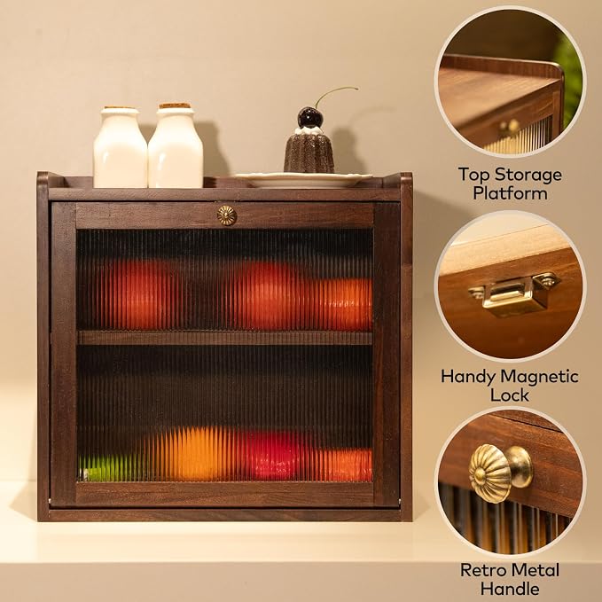 Wood Bread Box for Kitchen Countertop with Deli Paper, Walnut | Solid Pine Wood, 2-Tier Large Capacity, Included 50 Deli Papers, Vintage Farmhouse Breadbox, Wooden Bread Storage Container - Image 4