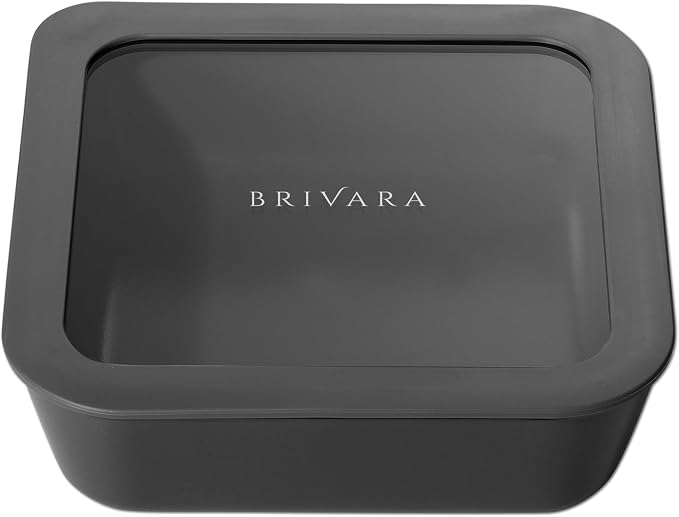 Glass Food Storage Container with Lid, 5-Cup Medium Square | Microwave-Safe Airtight Lid, Oven-Safe Ceramic-Coated Glass | Zero Plastic, No PFAS/PFOA/BPA, Reusable [Onyx] by BrivaraHome
