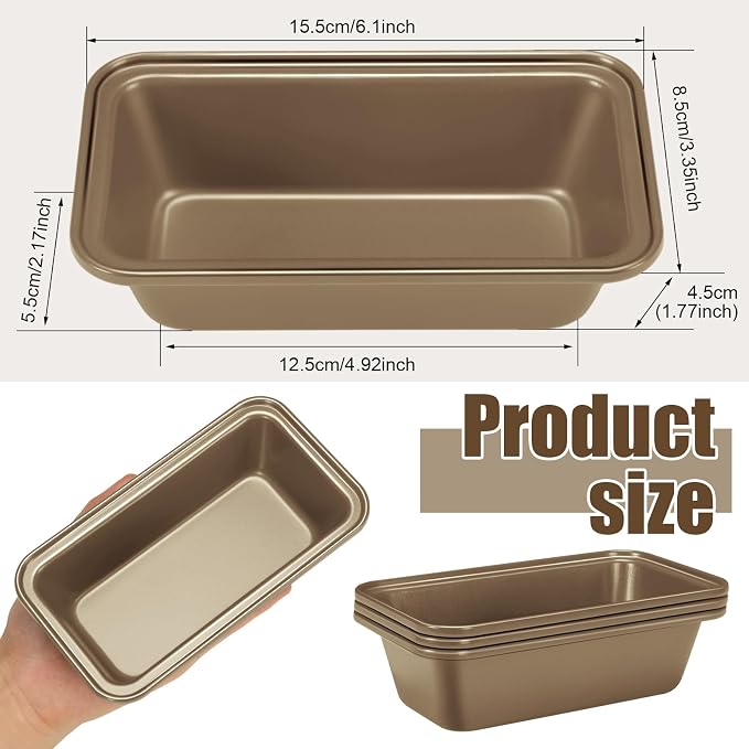 Uiifan 24 Pack Mini Loaf Pans, 6.1 x 3.3 x 2.1 in, Gold | Non Stick Small Bread Pans, Rectangle Banana Bread Tins, Tiny Carbon Steel Baking Pan, for Halloween Baking, Picnics, Party - Image 3