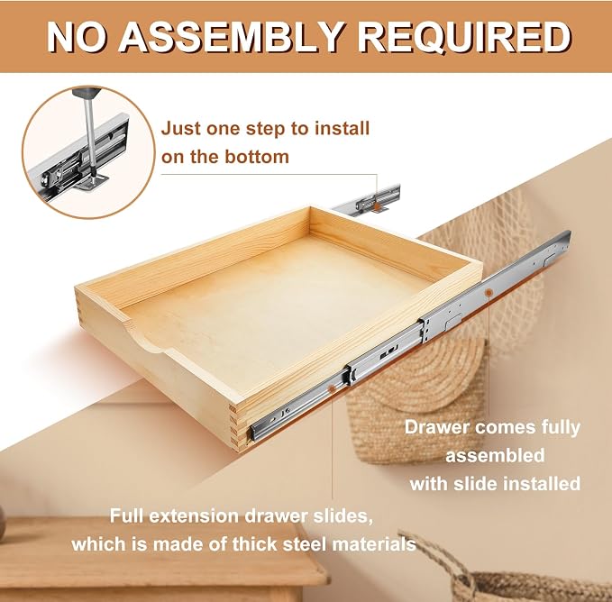 2 Set Wooden Pull out Cabinet Organizer Fully Assembled Slide out Pantry Drawer with Gentle Close Storage Shelf Tray for Base Kitchen Under Sink Bathroom Accessory(Wood Color,18'' X 21'' X 3'') - Image 4