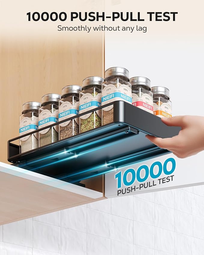 Nieifi Pull Out Spice Rack Organizer, 2 Tiers, 1 Pack | 6.5"Wx10.35"Dx8.4"H, For Cabinet, Easy to Install, Metal - Image 4