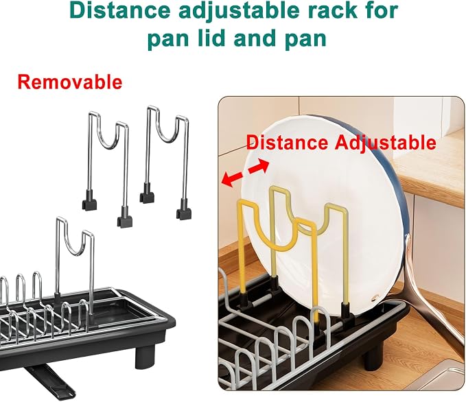 junyuan Compact Dish Drying Rack,Small Dish Rack for Kitchen Counter, Dish Drainer with 360° Rotatable Spout,Plate Rack, Dish Strainer with Cutlery Holder for Pots, Fork & Knives Space Saving - Image 4