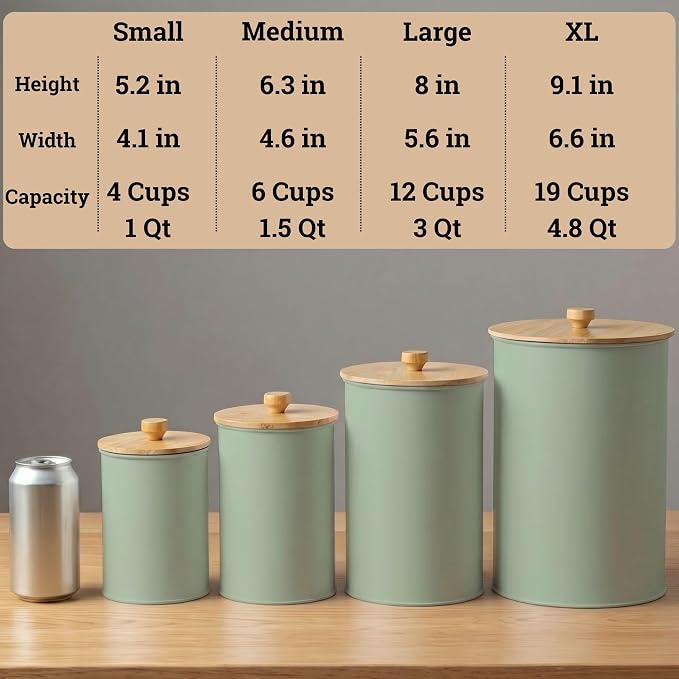 Kitchen Canisters for Countertop Set of 4 w/ Chalkboard Labels & Marker Pen | Airtight Easy Open Bamboo Lids, Dent-Resistant Thick Metal, Customizable Chalkboard Labels, Marker Pen Included, Set of 4 - Image 6