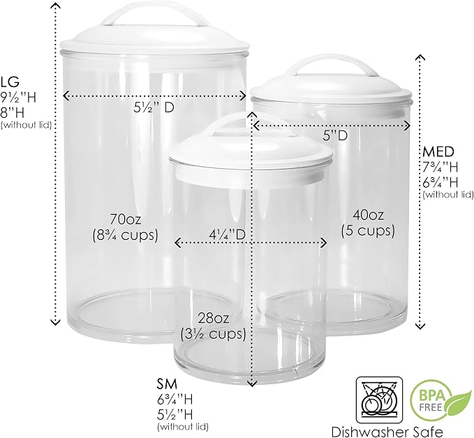 Reston Lloyd Food Storage Containers, BPA Free Airtight Canisters for Cereal, Pasta, Sugar, Coffee, Flour, Cookies, Loose Tea, for Kitchen Organization, Set of 3, White - Image 11
