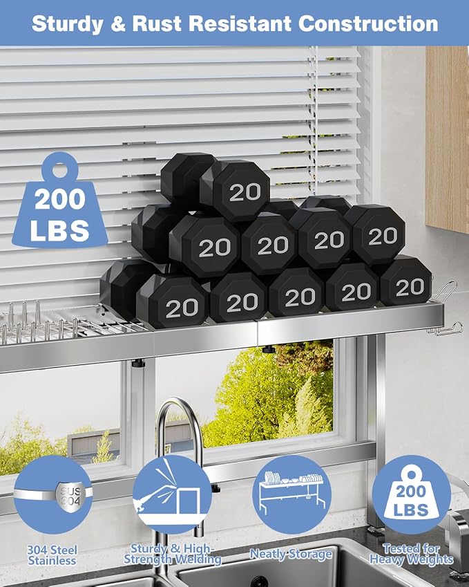 2 Tier Extra Large Over The Sink Dish Drying Rack, Expandable Stainless Steel Dish Drainer with Multifunctional Organizer, Space-Saving Above Sink Dish Rack with Large Capacity for Kitchen Counter - Image 4