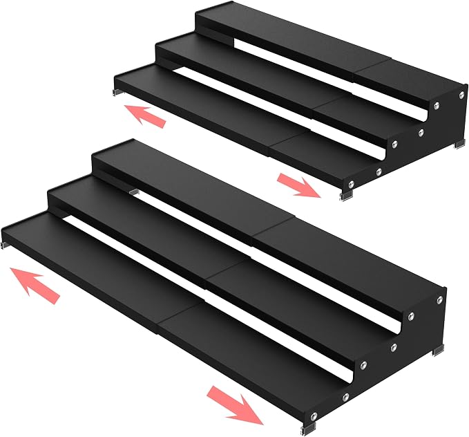 Jojocross Spice Rack Organizer 3 Tier Expandable Display Shelf(12.8"-24.01" W) Non-Skid Heavy Duty Sturdy Metal Iron Alloy Steel Step Racks 2 Packs/Black by JOJOCROSSHIGHQUALITYLIFE