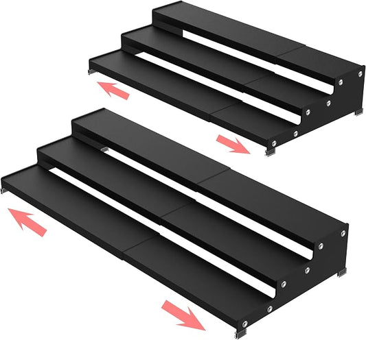 Jojocross Spice Rack Organizer 3 Tier Expandable Display Shelf(12.8"-24.01" W) Non-Skid Heavy Duty Sturdy Metal Iron Alloy Steel Step Racks 2 Packs/Black by JOJOCROSSHIGHQUALITYLIFE