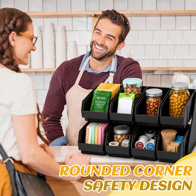 Novabright 8 Compartment Serve Condiment Bin Self Serve Condiment Packet Organizer Stand Countertop Plastic Containers Storage Display Rack for Coffee Shops Restaurants Bars(8 Bin 2 Tier) - Image 4