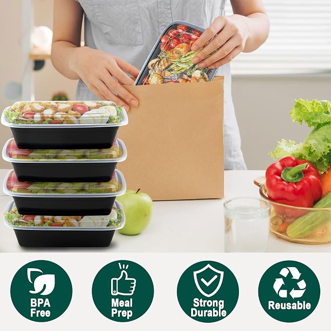 Meal Prep Containers 38 Oz, Plastic Food Prep Containers with Lids,50-Pack | BPA-Free, Stackable, Microwave, Dishwasher Safe Disposable To Go Container for Meal Plan - Image 6