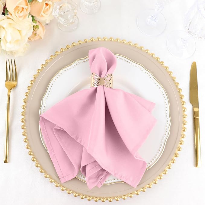 Efavormart Premium Cloth Napkins Set of 5, 17x17 Inch Pink Seamless Dinner Napkins, Washable Linen Table Napkin Cloth with Hemmed Edges for Weddings, Party and Banquet - Image 6