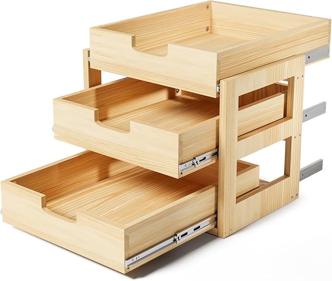 Pull Out Cabinet Organizer, 17''W×21''D Sliding Drawers for Cabinets, 3 Tier Soft Close Slide Out Wooden Pull out Drawers, Base Cabinet Organization for Kitchen, Pantry, Bathroom by Gsskny