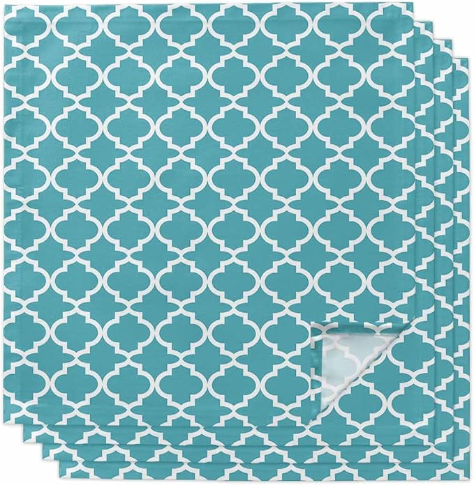 Cloth Napkins Set of 4-20x20 Inches, Turquoise Morocco Washable Reusable Table Napkins, Boho Ethnic Traditional Geometric Soft & Absortbent Dining Napkin for Party Wedding Hotel Restaurant by Unknown