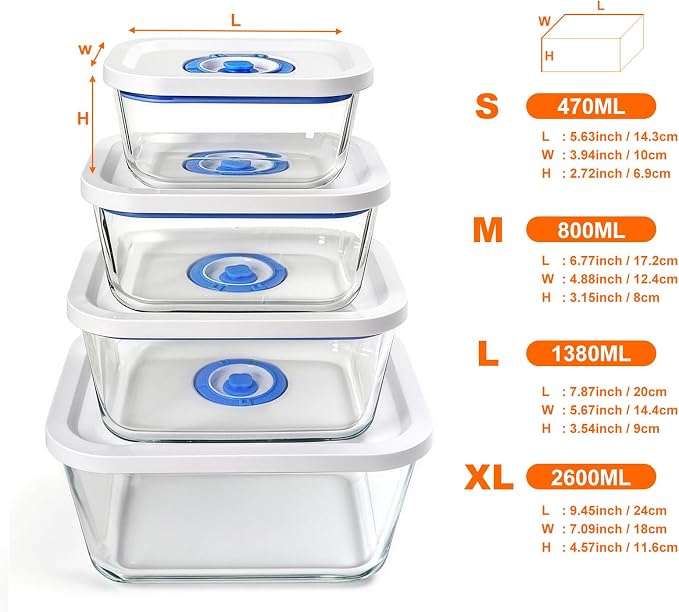 Vacuum Seal Borosilicate Glass Containers for Food Storage, 3 Sizes (S M L) Compatible with Desktop and Handheld Vacuum Sealer Machines, Airtight Lid Set - Image 4
