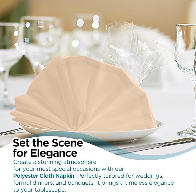 100 pcs Ivory 17"x17" Polyester Cloth Napkins | Premium, soft, & durable square linen napkins, perfect for weddings, dining, restaurants, & parties. Washable. - Image 5