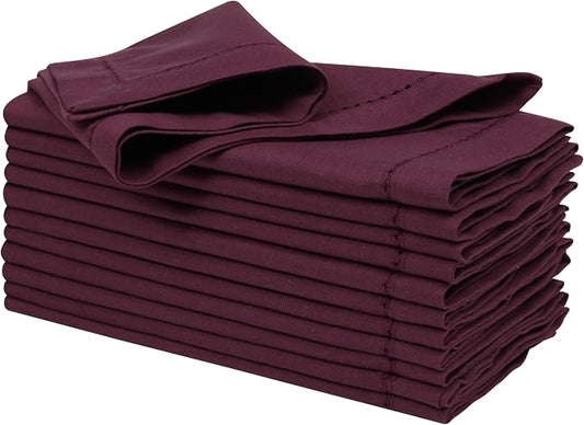 Ramanta Home Burgundy Cloth Dinner Napkin Set of 12-18x18 Inch | Cotton Linen Flax Hemstitched Napkins Washable for Everyday Use by RamantaHome