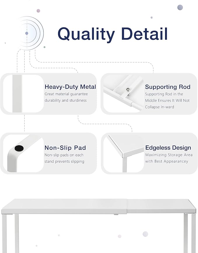 Nxconsu Expandable Cabinet Shelf, Shelf Riser for Cabinets, 10" White | Edgeless Metal Cabinet Riser Holds 50 lb and Expands 14.6 to 24.6 in for Under Sink Kitchen Pantry Cupboard Shelf - Image 4