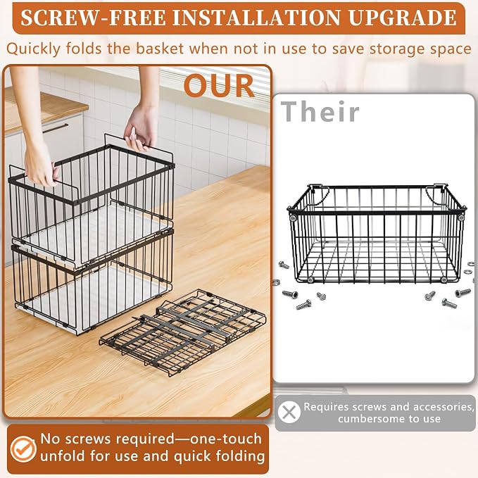 Large Freezer Organizer Bins for 5 to 9 Cu.Ft,Quick Expand/Collapse,3PACK | Freezer Organizer Bins, Stackable,foldable,With handle Wire Storage Container Baskets for Sort Frozen Meats,Leak-Proof Liner - Image 2