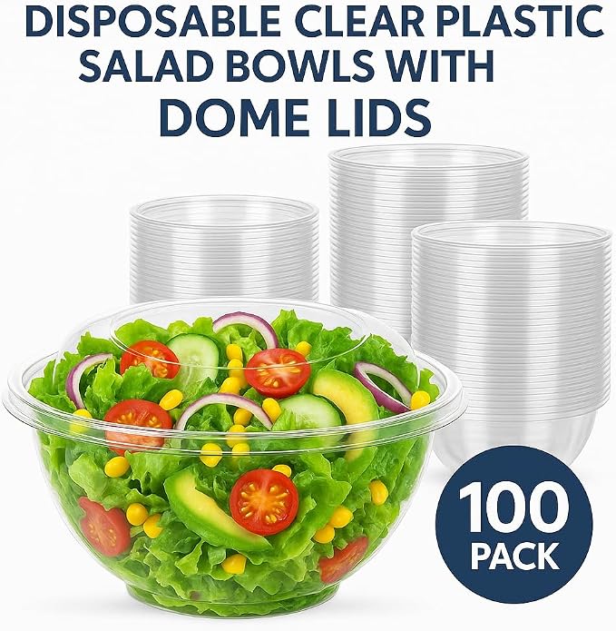 Ruthy's Outlet Plastic Salad Bowls W/Airtight Dome Lids Disposable - Clear Serving Bowls | BPA-Free | Leak-Proof | Meal Prep, Catering, Parties, Takeout, To-Go & Food Storage (50 Pack, 24, Ounce) - Image 2