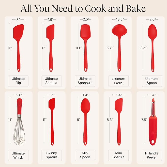 GIR: Get It Right 10-Piece Silicone Ultimate Kitchen Utensil Set – Spatulas, Ladle, Flip, Spoons, Whisk, Peeler & Spoonula – Nonstick, Non-Toxic, Heat-Resistant – Red - Image 3