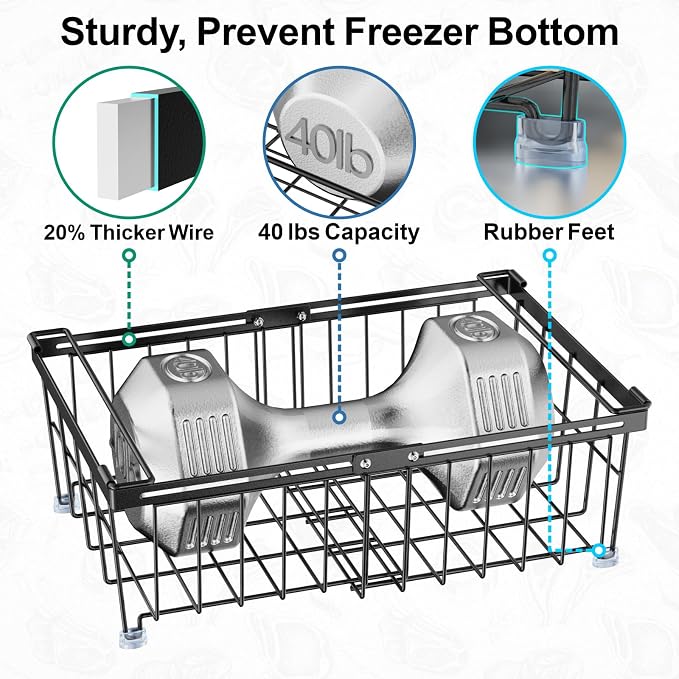 Deep Freezer Organizer Bins - Stackable Freezer Organizer Bins | 4 Pack For 10 to 20 Cu. Ft Chest Freezers, Wire Baskets for Frozen Food, Easy Food Access and Restocking, Black - Image 5