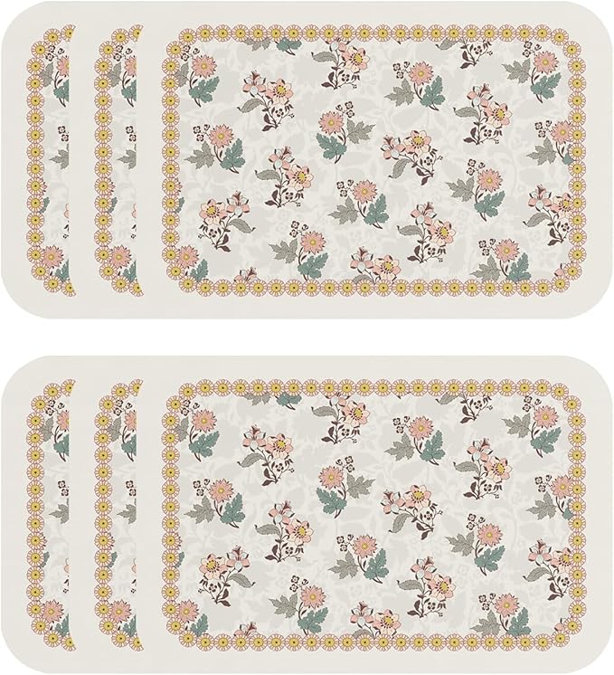 Vinyl Waterproof Placemats Set of 6 Rectangular,12"*17"-Hazel D | Wipeable Beautiful Print Place Mats,Stain Resistant,Heat Resistant,Everyday Meals,Kitchen,Dinning,Holiday,Decor by Isaennehomedecoration