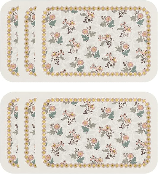 Vinyl Waterproof Placemats Set of 6 Rectangular,12"*17"-Hazel D | Wipeable Beautiful Print Place Mats,Stain Resistant,Heat Resistant,Everyday Meals,Kitchen,Dinning,Holiday,Decor by Isaennehomedecoration