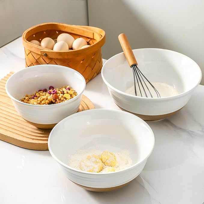 HASENSE Mixing Bowls, Large Ceramic Salad Bowls 2.1/1.5/1.0 Qt, Versatile Serving Bowls for Cooking, Baking, Salad Mixing, Prepping, Nesting White Bowl Set, Dishwasher Safe, Set of 3 - Image 6
