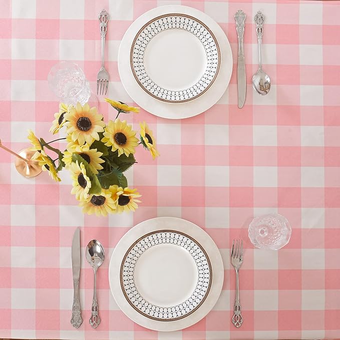 Cupuamon 2 Pack Waterproof Polyester Fabic Rectangle Checkered Tablecloth，60x84 Outdoor Table Cloth，Oil Stain Prevention Table Cloth for Pinics and Parties（Pink and White） - Image 4