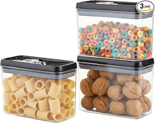 Felli Flip Tite Storage Container with Lid 4” RECTANGULAR Airtight Ring Flip Top, Stackable Kitchen Counter Pantry Organizer Acrylic Canister Jar for Pasta Spaghetti Cereal Granola Coffee (1.9qt) by Felli
