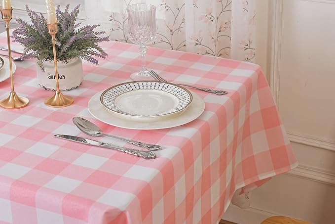 Cupuamon 2 Pack Waterproof Polyester Fabic Square Checkered Tablecloth，54x54 Outdoor Table Cloth，Oil Stain Prevention Table Cloth for Pinics and Parties（Pink and White） - Image 8
