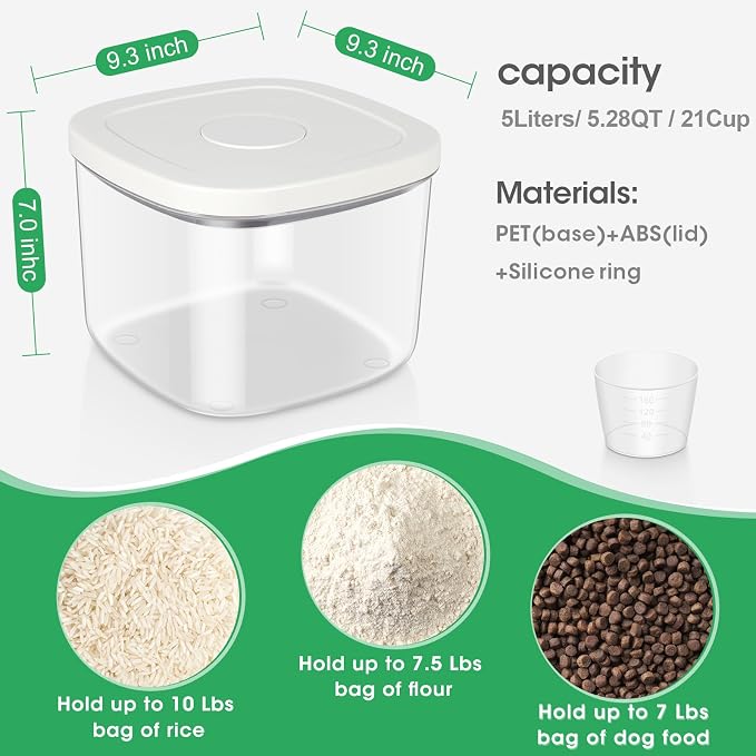 TBMax Large Airtight Food Container 5.28 Qt with Pop Up Lid & Measuring Cup, Ideal for 10 Lbs of Rice or 7 Lbs of Flour, Square Short Food Storage Bin for Kitchen Pantry and Drawer Organization - Image 2