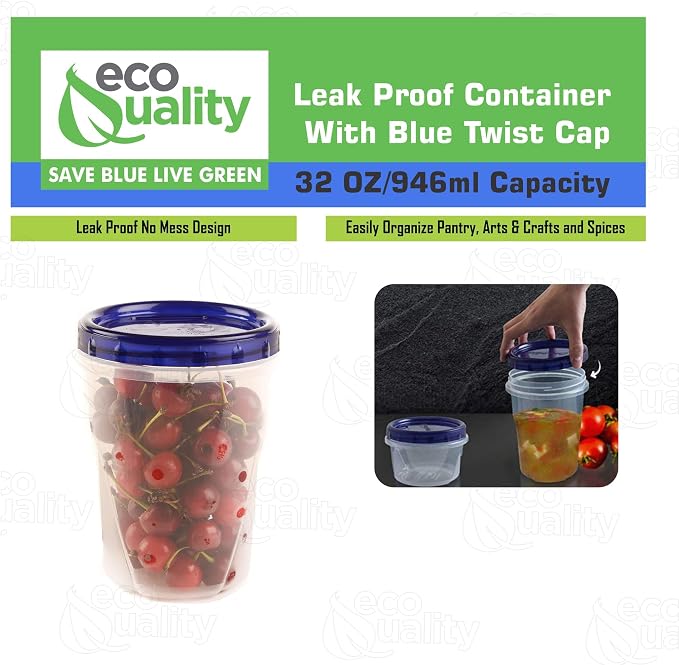 [15 PACK] 32 oz Twist Top Storage Deli Containers - Airtight Reusable Plastic Food Storage Canisters with Twist & Seal Lids, Leak-Proof - Meal Prep, Lunch, Togo, Stackable, BPA-Free Snack Containers - Image 5