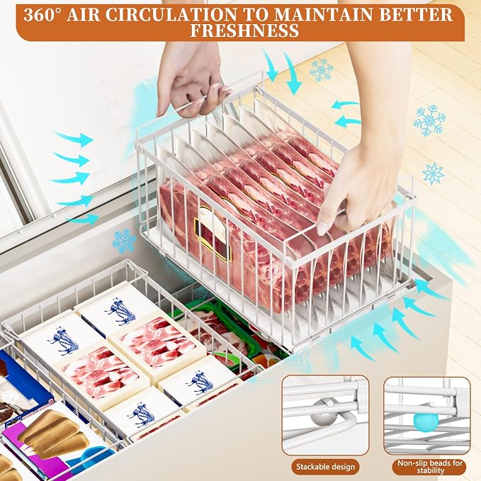 Large Freezer Organizer Bins for 5 to 9 Cu.Ft,Quick Expand/Collapse,6PACK | Freezer Organizer Bins, Stackable,foldable,With handle Wire Storage Container Baskets for Sort Frozen Meats,Leak-Proof Liner - Image 5