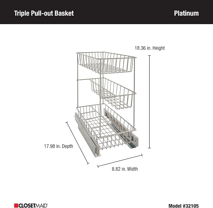ClosetMaid 32105 Premium Wide 3-Tier Compact Kitchen Cabinet Pull-Out Basket, 8.75-Inch - Image 5