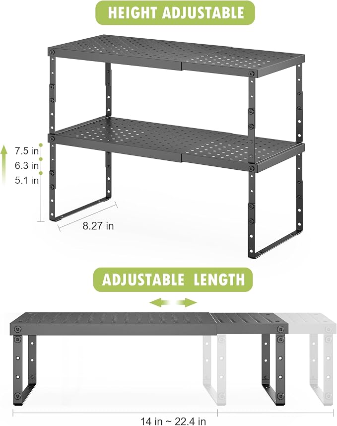 RUILALIFE Expandable Cabinet Organizer Shelf With Adjustable Height, Stackable Kitchen Countertop Organizer Rack, Adjustable Shelf Riser For Kitchen Counter, Pantry, Cupboard, Desk, Tabletop - Image 3