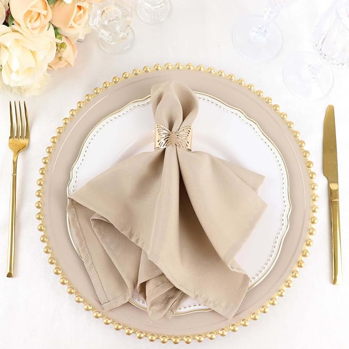Efavormart Premium Cloth Napkins Set of 50, 17x17 Inch Nude Beige Seamless Dinner Napkins, Washable Linen Table Napkin Cloth with Hemmed Edges for Weddings, Party and Banquet by efavormart