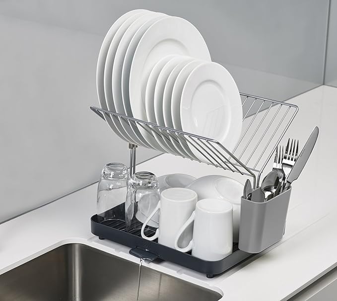 Joseph Joseph Y-Rack Dish Rack and Drain Board Set with Cutlery Organizer Drainer Drying Tray, Large, Gray - Image 2
