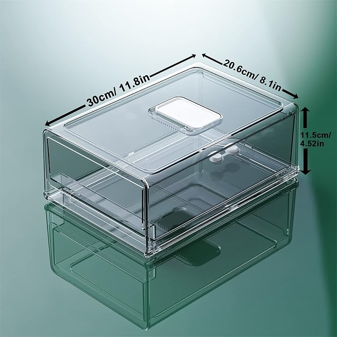 YekouMax Fridge Drawer Organizer - 2 Pcs Pull-Out Cabinet Storage Containers For Fridge, Freezer, Pantry Organizer for Kitchen Storage & Organization Sets, 11.81" Long - Image 2