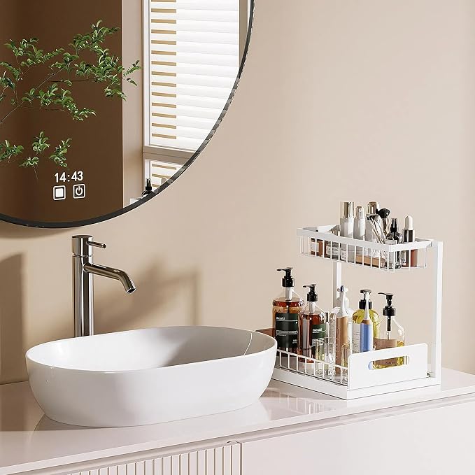 Under Sink Organizer and Storage 2 Pack, Slide Out Cabinet Organizer, Pull Out Sink Shelf for Kitchen Bathroom Laundry, White - Image 5