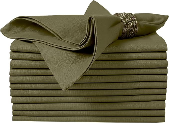 Ruvanti Cloth Napkins Set of 12, 100% Cotton High GSM 18x18 Inches Soft, Washable, Highly Durable & Absorbent, Perfect for Parties, Christmas, Thanksgiving Dinners – Capulet Olive by Ruvanti