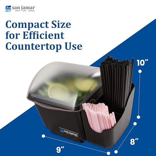 San Jamar BD2002CAR Mini Dome Garnish Center with Chillable Tray and Right Hand Caddy (1-Quart, Black, NSF) - Image 4