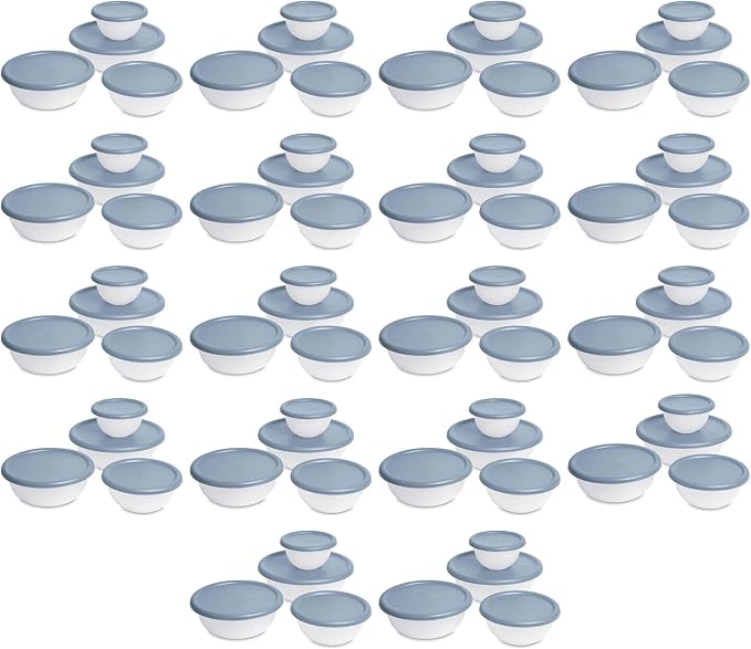 Sterilite Covered Bowl Set, Plastic Nesting Kitchen Mixing Bowls with Pour Spout, Meal Prep Food Storage Containers with Lids, Washed Blue (Set of 18) by Sterilite