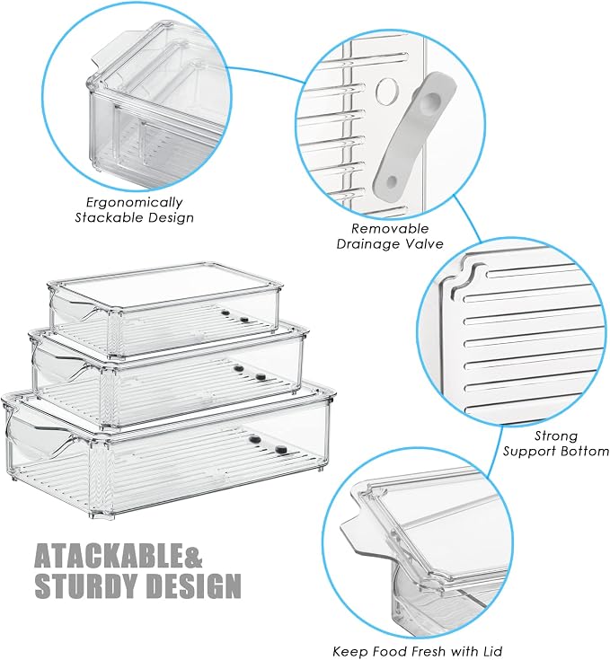 Fridge Organisers Bins Set of 3, Stackable Clear Fridge Storage Containers with Lids, Plastic Refrigerator Storage Box for Kitchen Pantry Freezer Cupboards - Image 7