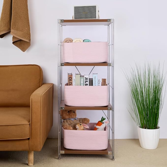 MiniArk Large Storage Baskets for Shelves, 17 x 13 x 7.5” Closet Organizers Bins for Clothes Blanket Towels, Baby Nursery, Toy Baskets Box, Woven Rope Baskets, 3 Packs Light Pink - Image 4
