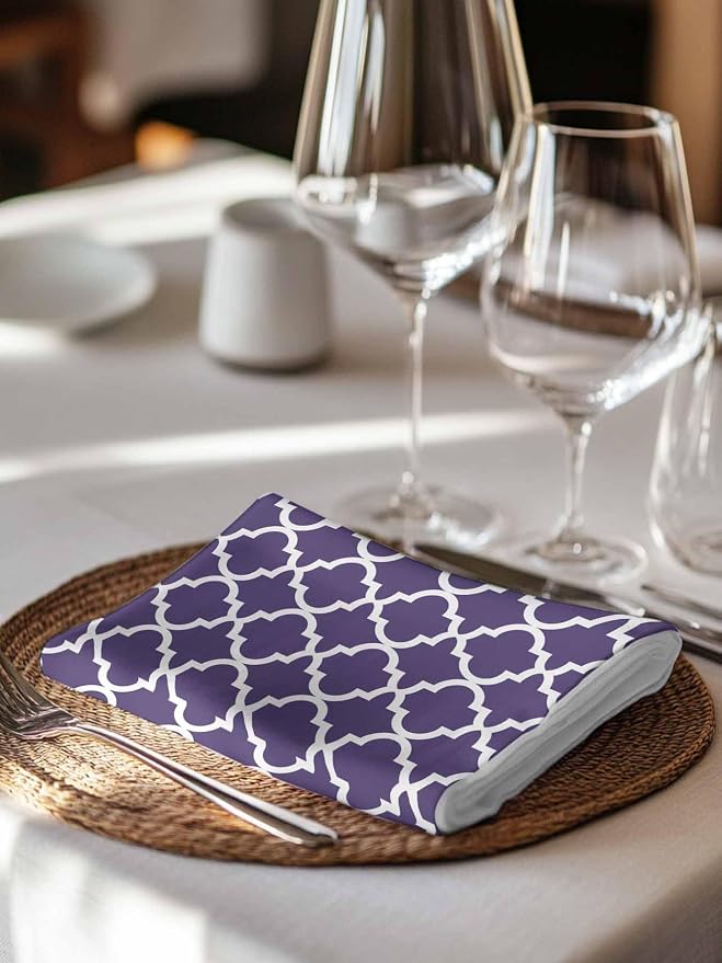 Cloth Napkins Set of 8-20x20 Inches, Purple Moroccon Washable Reusable Table Napkins, Country Chic Ethnic Minimalist Motifs Soft & Absortbent Dining Napkin for Party Wedding Hotel Restaurant - Image 7