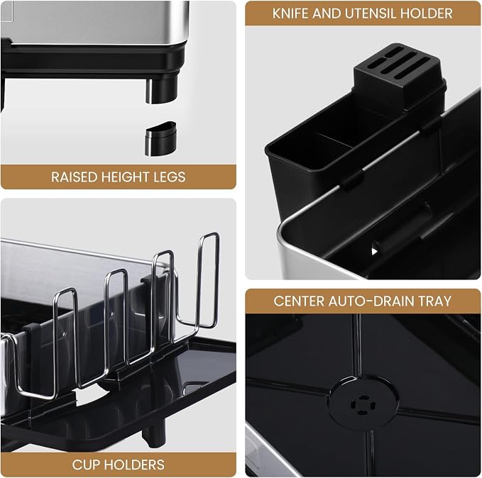 Stainless Steel Dish Drying Rack - No Rust Extra Large Capacity Dish Drainer Rack for Kitchen Counter with Drain Board Set Adjustable Spout Detachable Utensil Cup Holder for Big Family - Image 8