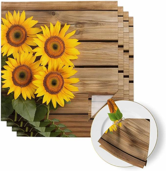 Pastoral Cloth Napkins Set of 4 Sunflowers Wood Grain Texture Rustic Vintage Soft Washable Square Dinner Napkins for Party Wedding Restaurant Hotel Cocktail 20x20 Inch by Unknown