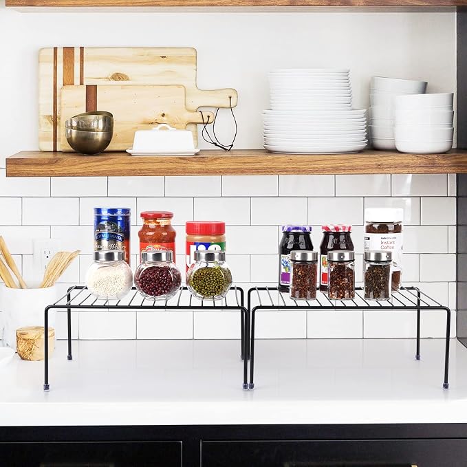 SIBAO Kitchen Cabinet Storage Shelf Rack/Plastic Feet - (13.1 x 10.2 Inch) - Steel Metal - Rust Resistant Finish - Cups, Dishes, Cabinet & Pantry Organization (2, Black) - Image 2