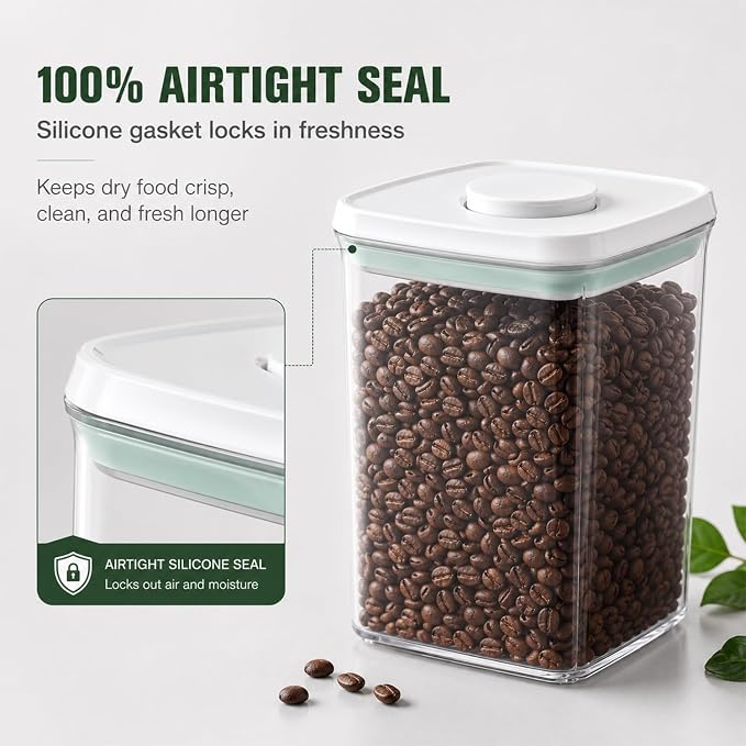 Pop Airtight Food Storage Containers with Lids Stackable Containers for Kitchen Pantry Organization Ideal for Cereal Snacks Flour Sugar Coffee and Spaghetti (gray, 6 pcs) - Image 3